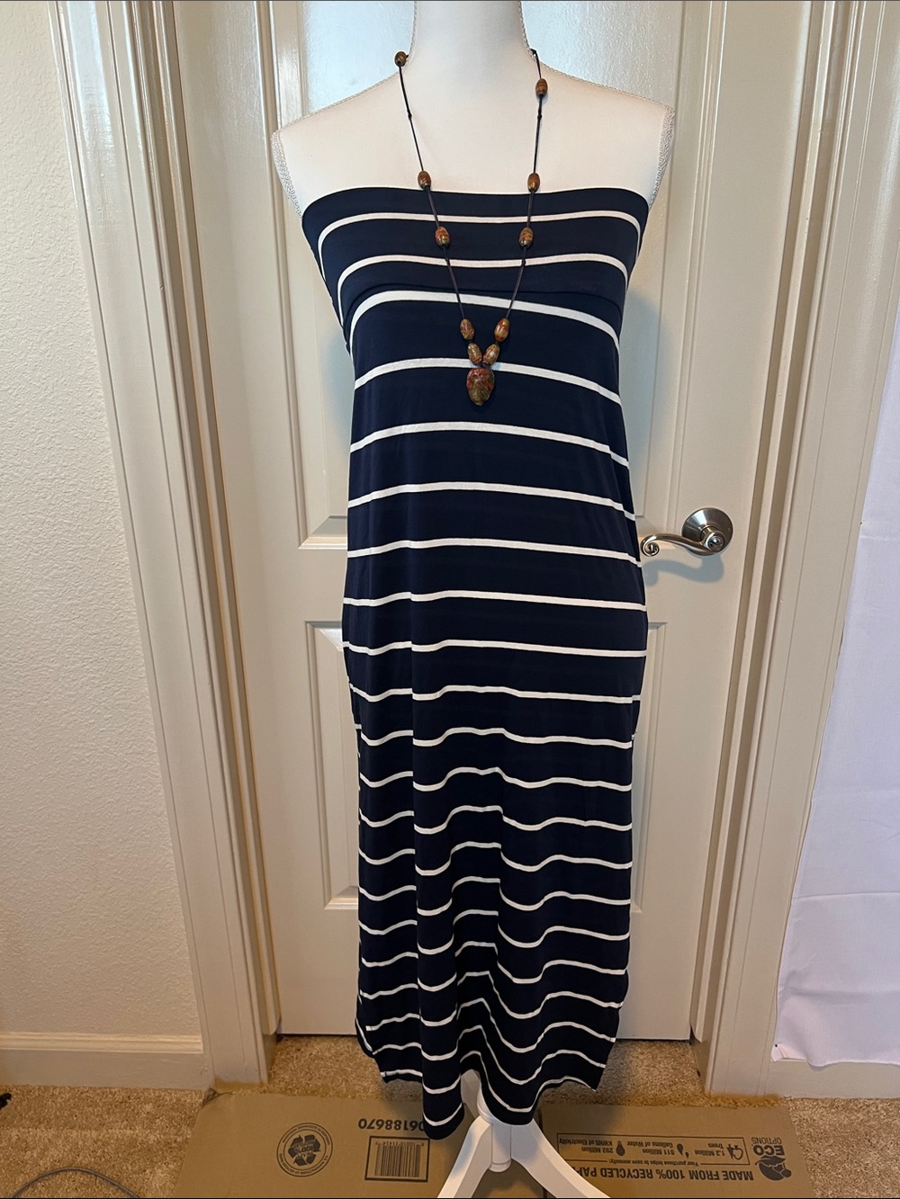 Rue21 Navy and White Strapless Maxi Dress
